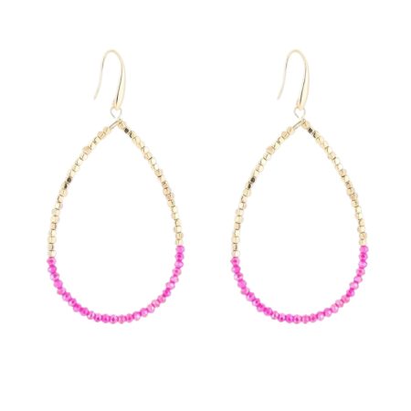 Goudkleurige  fuchsia ovale oorbellen met kraaltjes