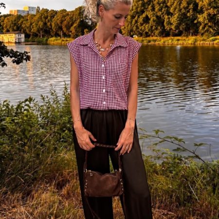 Rood/wit geruit mouwloze blouse