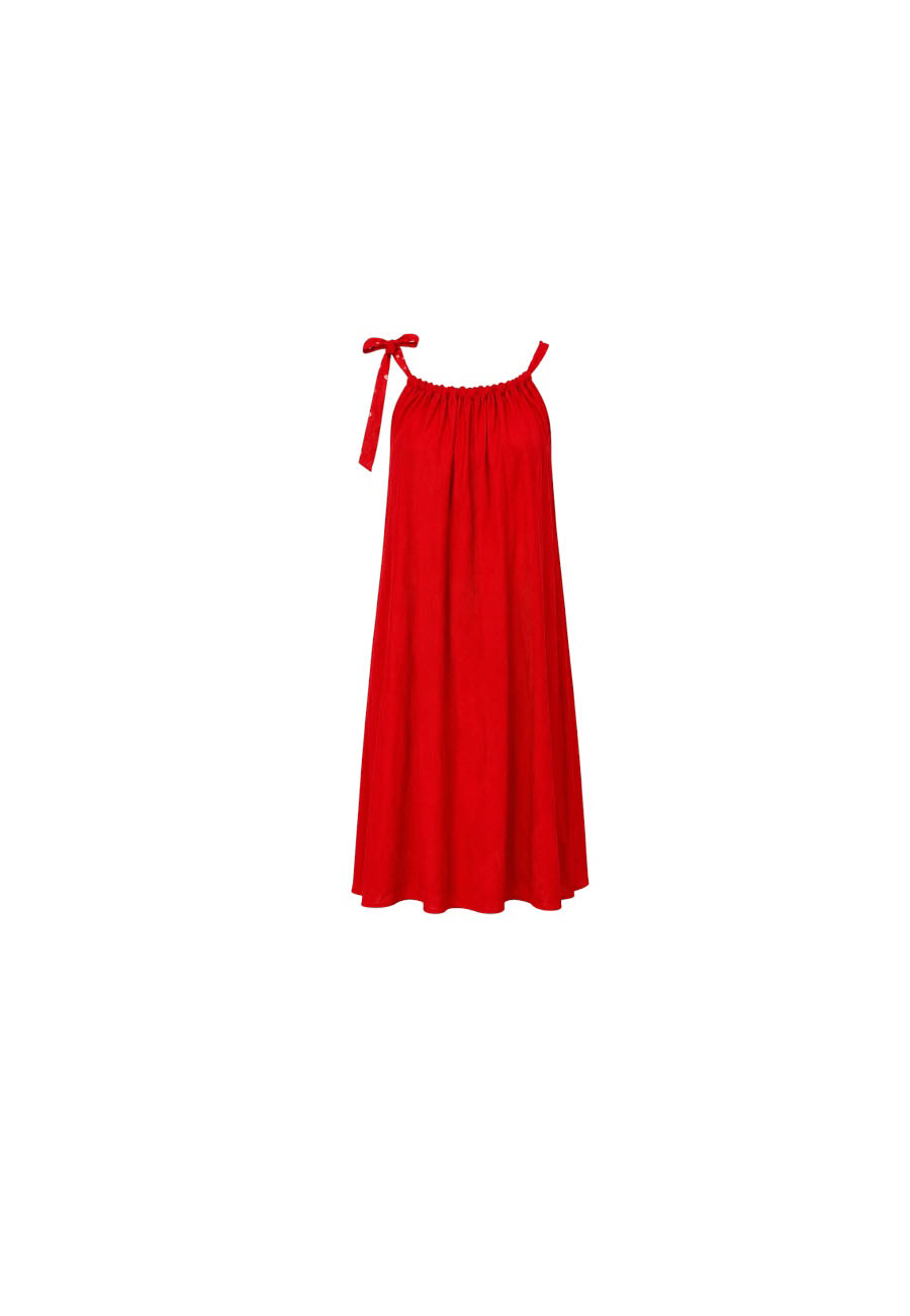 Rood halter jurkje krinkel katoen