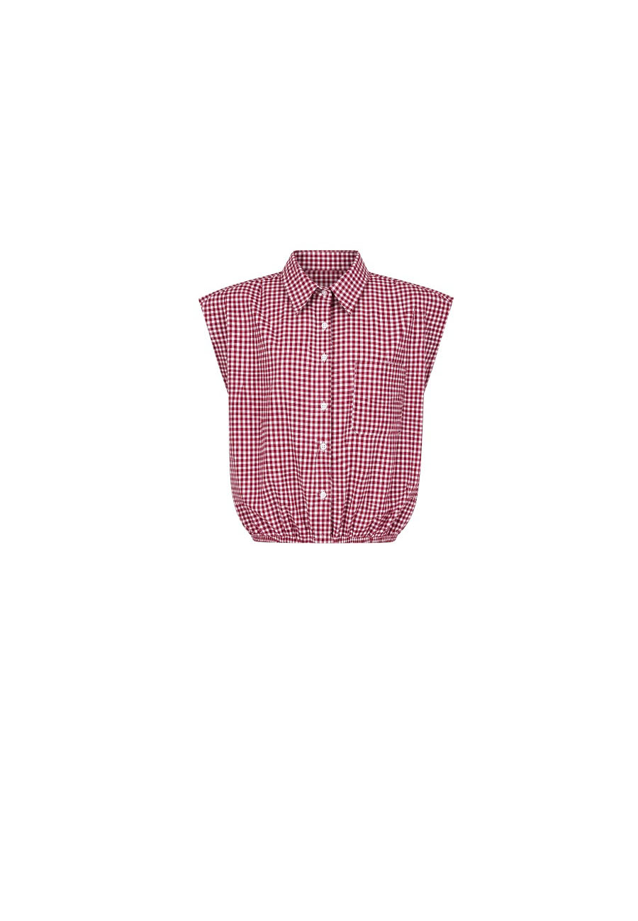Rood/wit geruit mouwloze blouse