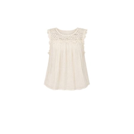 Beige bloesje met gehaakte bovenkant