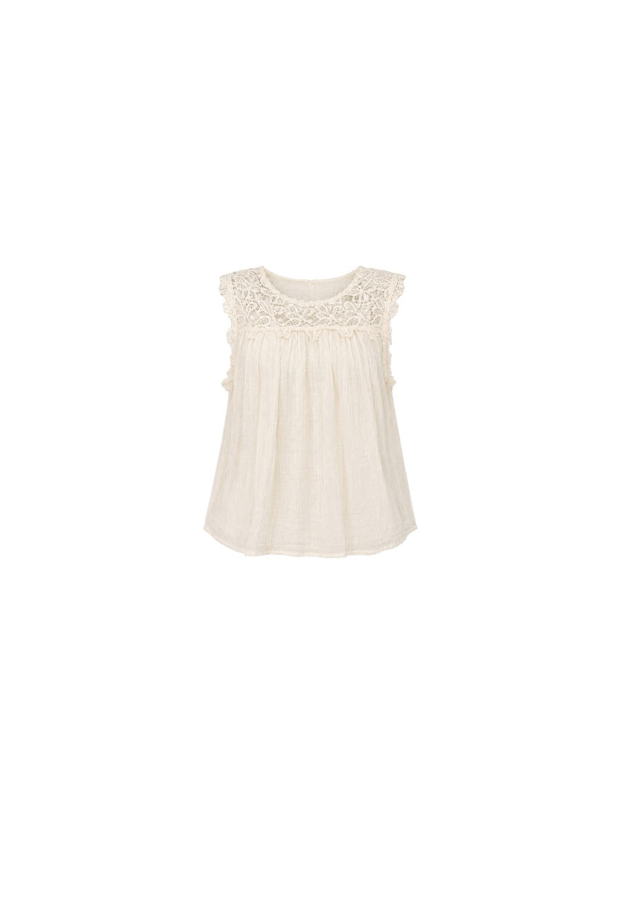 Beige bloesje met gehaakte bovenkant