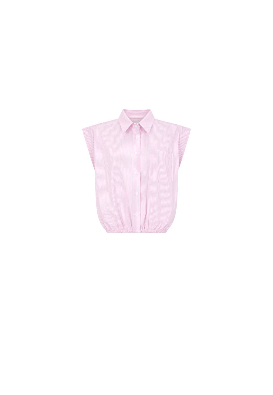 Roze/wit gestreept mouwloos bloesje