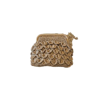 Beige raffia clutch/tas
