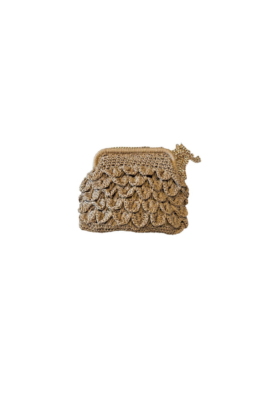 Beige clutch/tas raffia