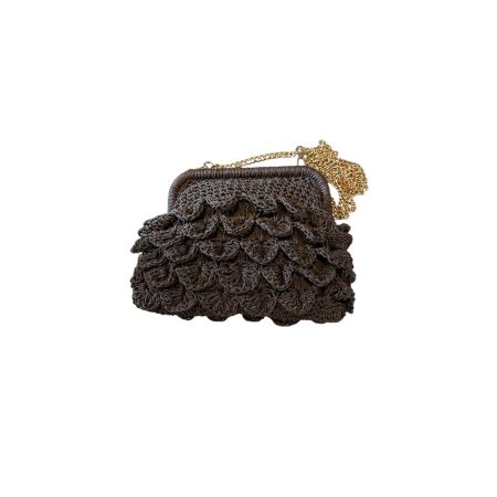 Donkerbruine raffia clutch/tas