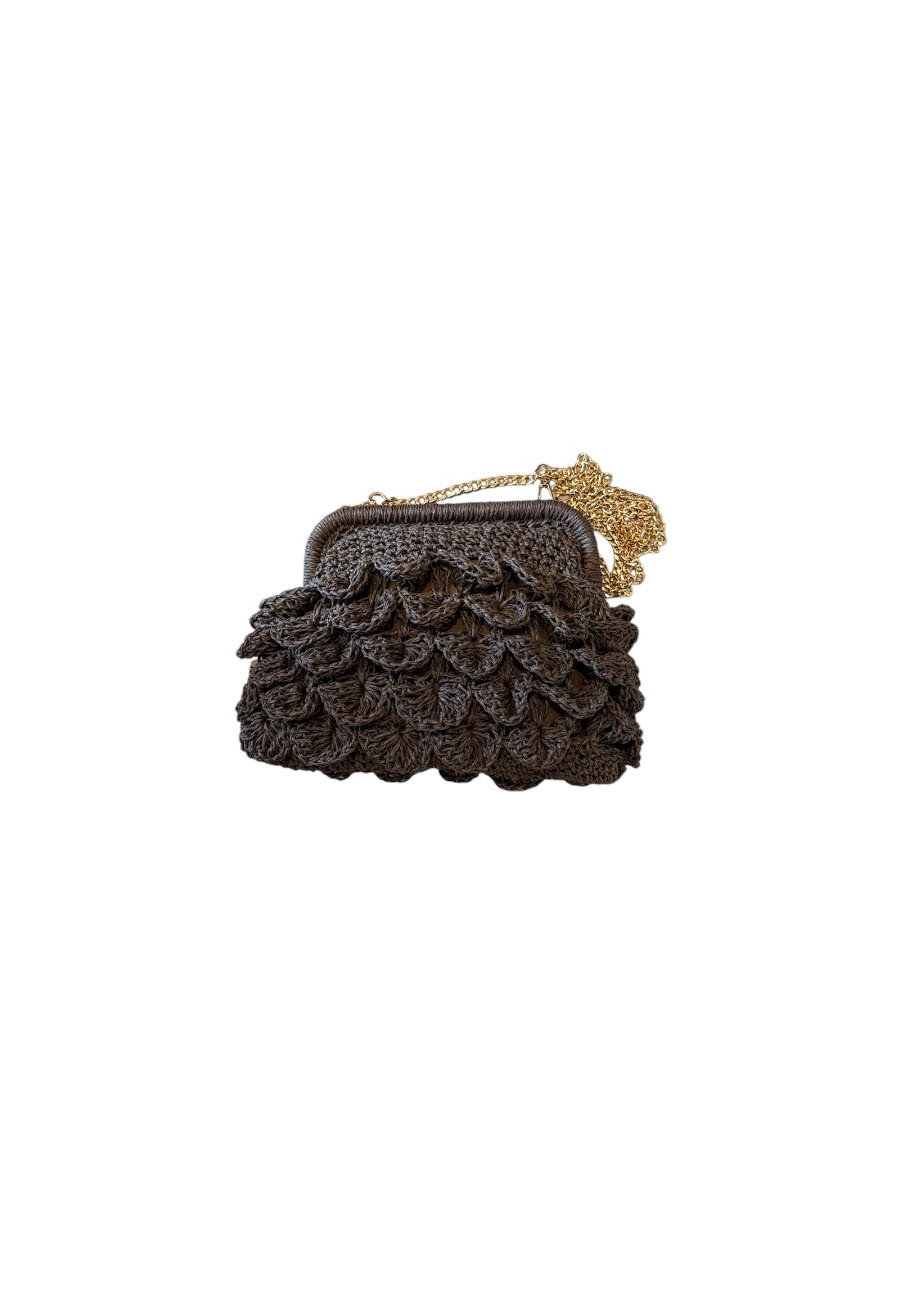 Donkerbruine raffia clutch/tas