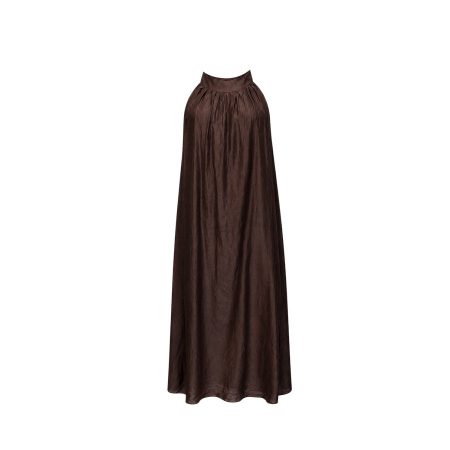 Bruine viscose/tencel halter jurk