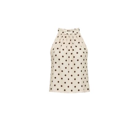 Beige haltertop met bruine noppen