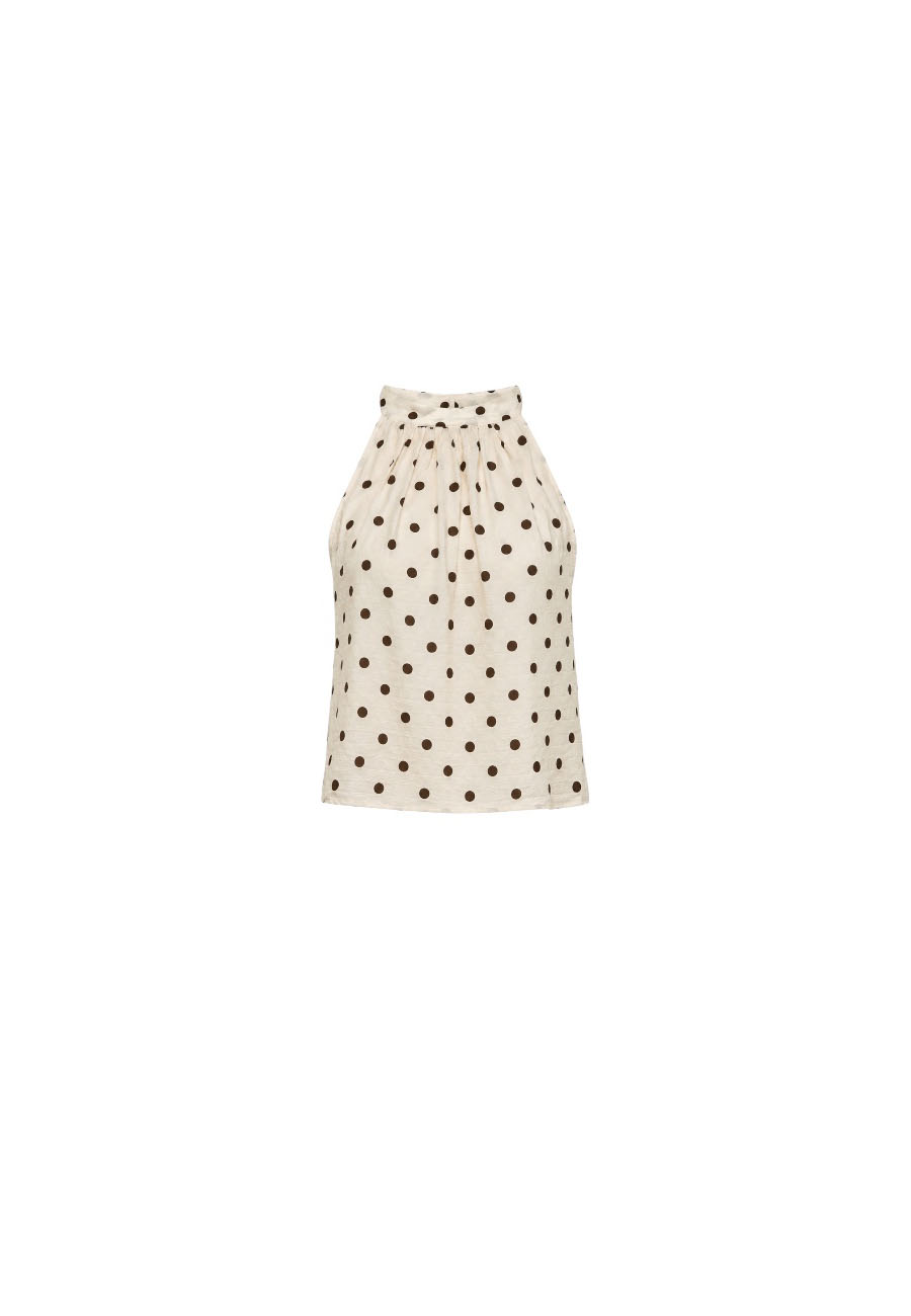 Beige haltertop met bruine noppen