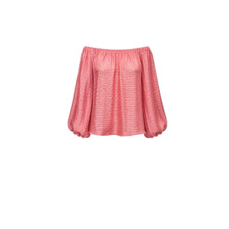 Roze off shoulder glans top