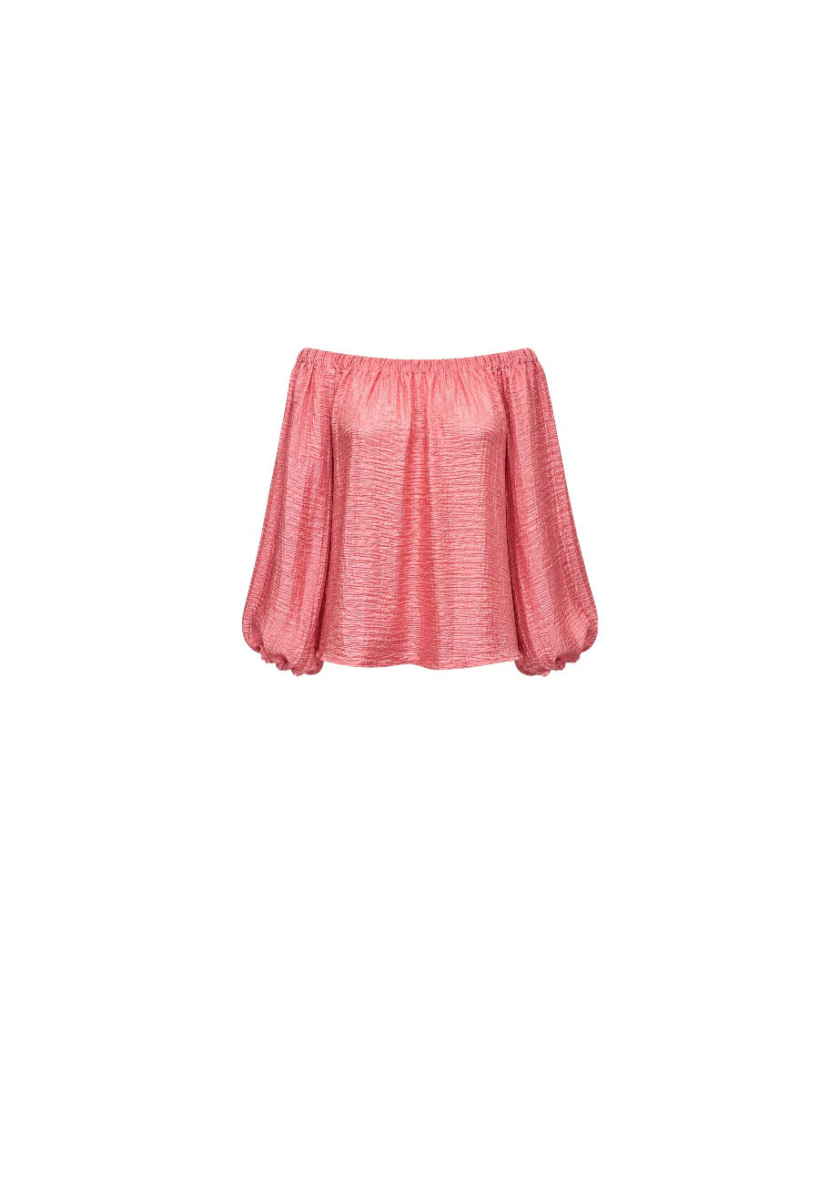 Roze off shoulder glans top