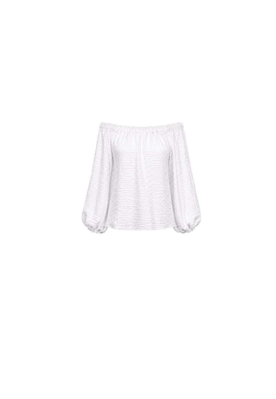 Witte off shoulder glans top