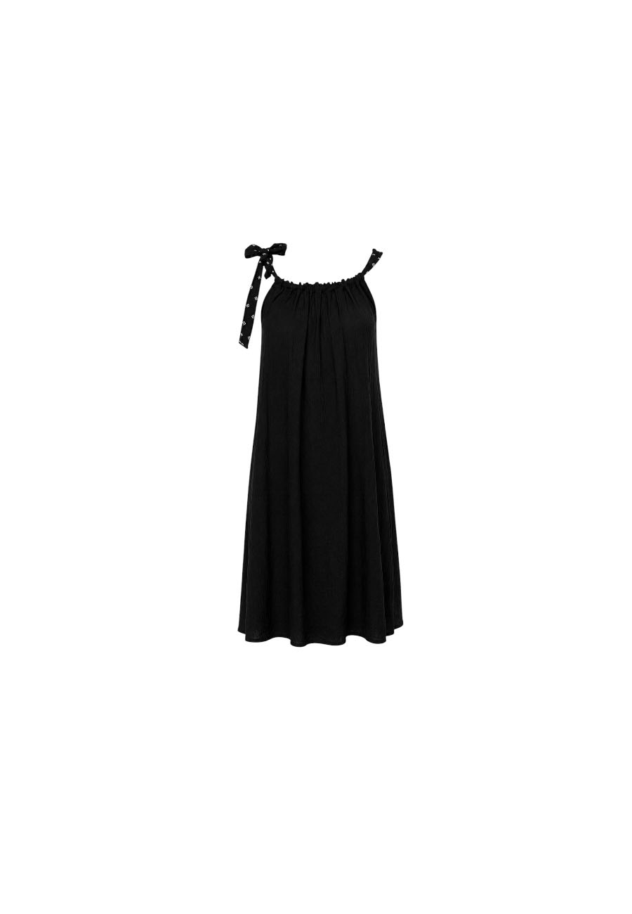 Zwart halter jurkje krinkelstof