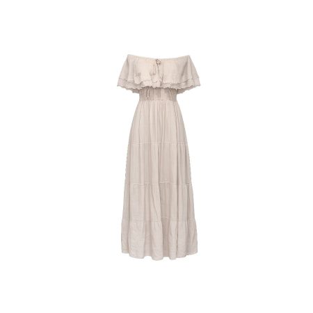 Beige off shoulder maxi dress