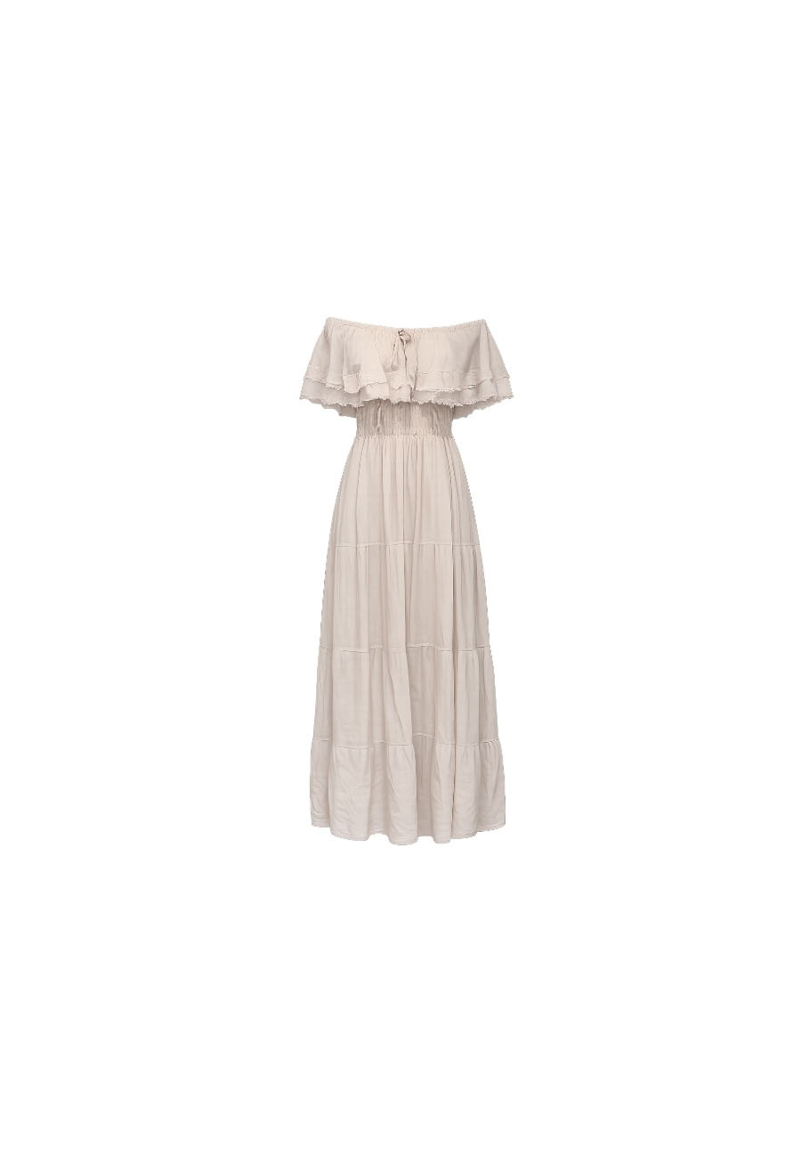 Beige off shoulder maxi dress