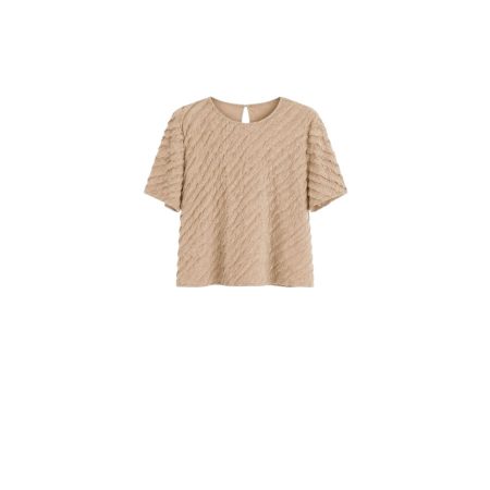 Beige top met schuine plissé