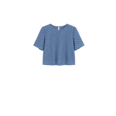 Blauwe top met schuine plissé