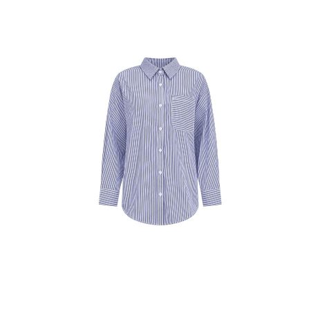 Blauw/wit gestreepte overhemd blouse