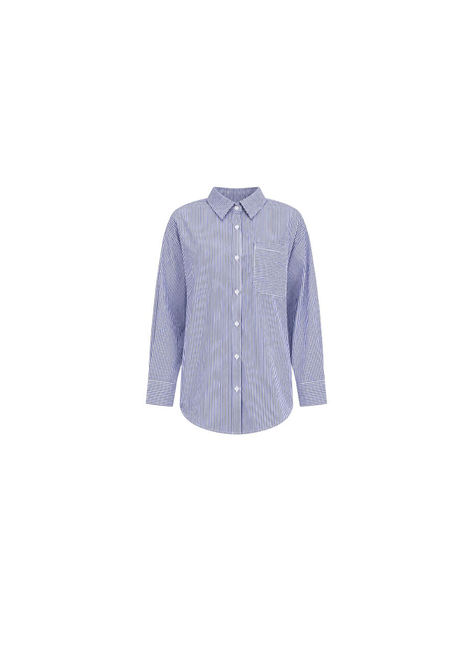 Blauw/wit gestreepte overhemd blouse