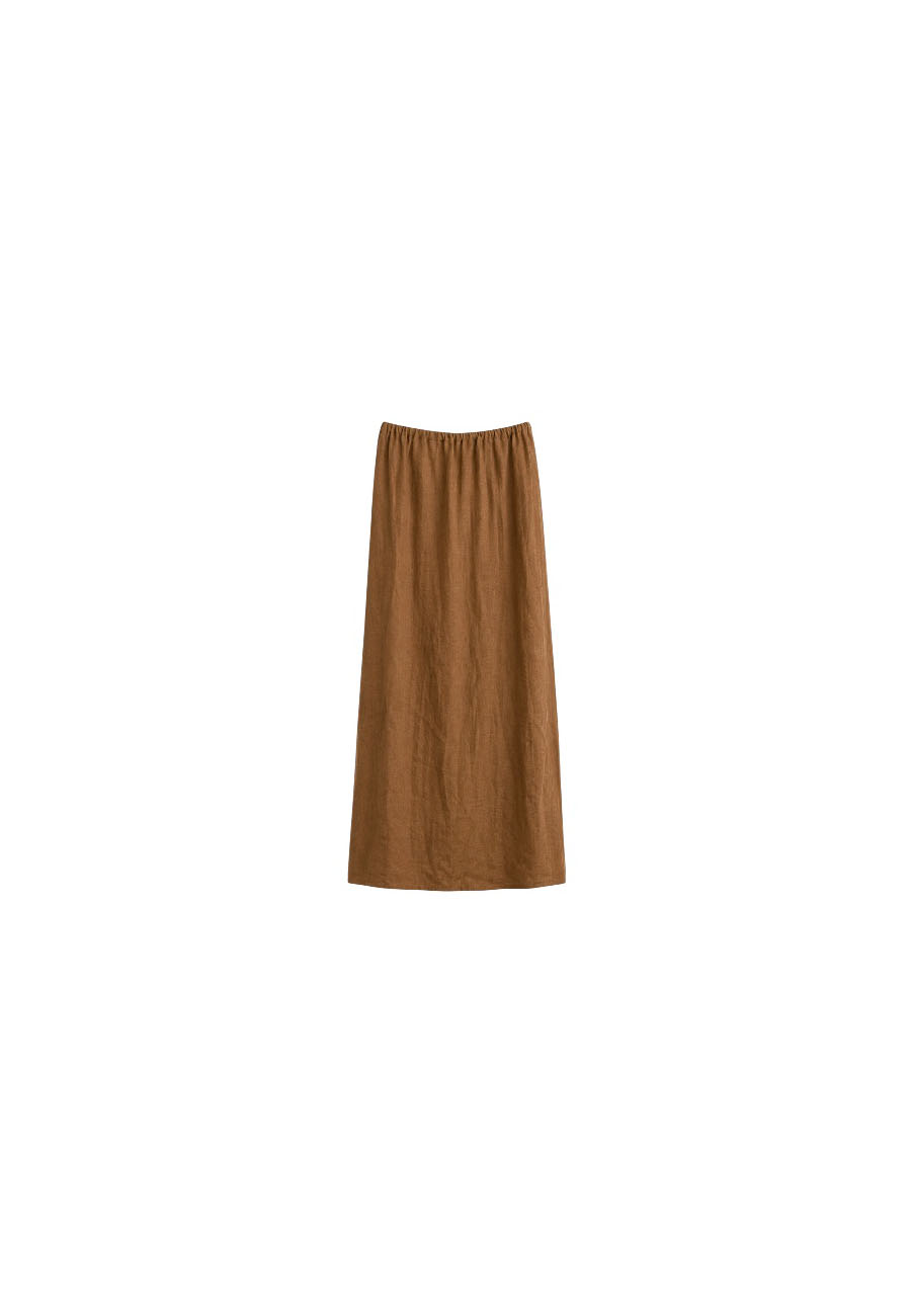 Camel linnen strapless jurk