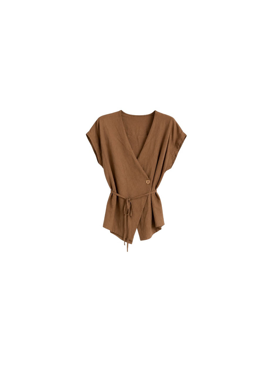 Camel mouwloze blouse