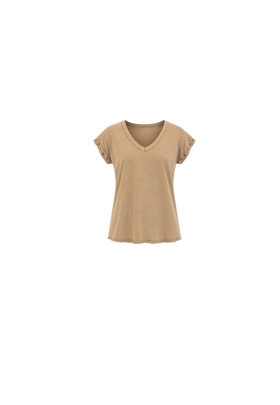 Camel vintage wassing shirt met studs