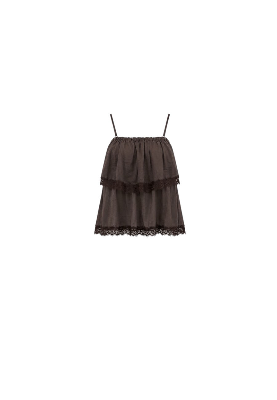 Donkerbruine volant top