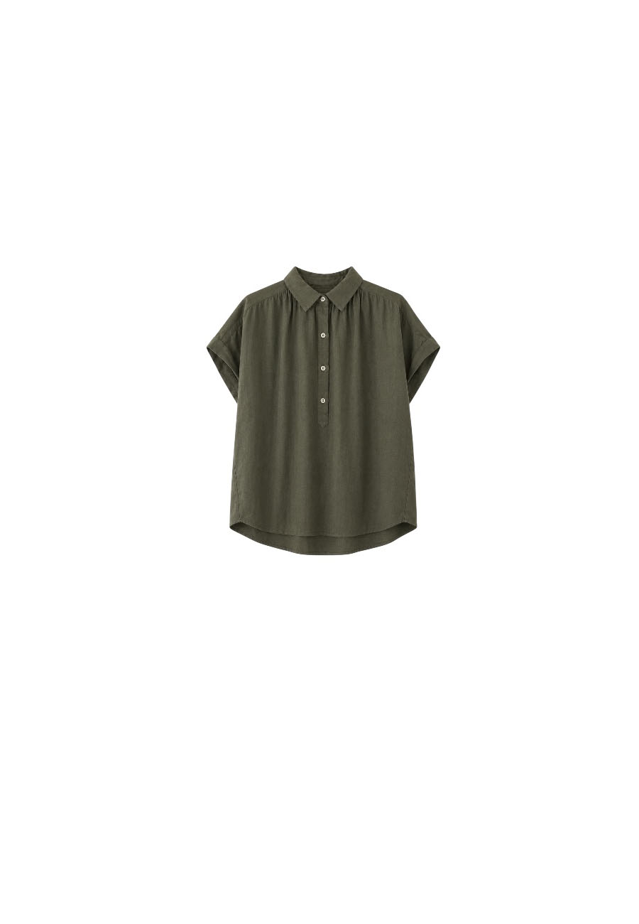 Olijfgroene blouse korte mouwen
