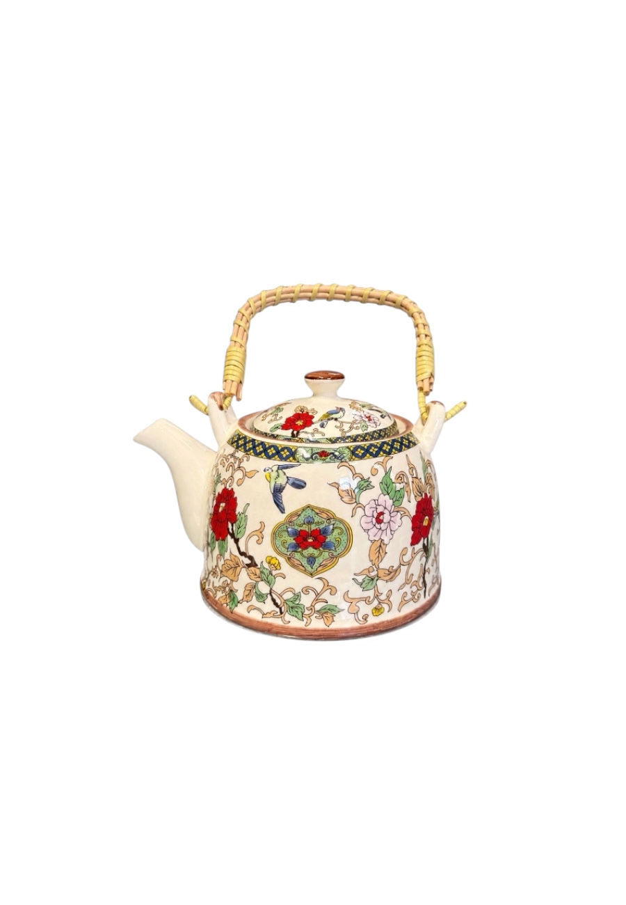 Chinese porselein theepot met ijzeren theehouder