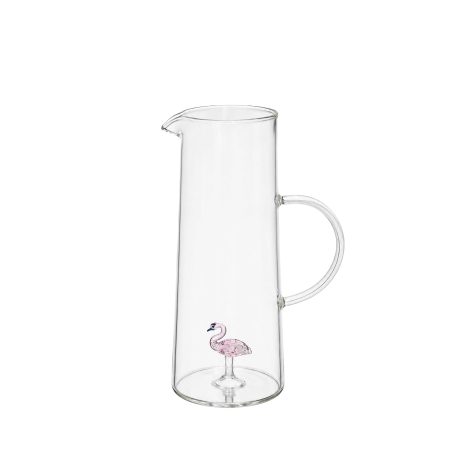 Glazen waterkan met flamingo