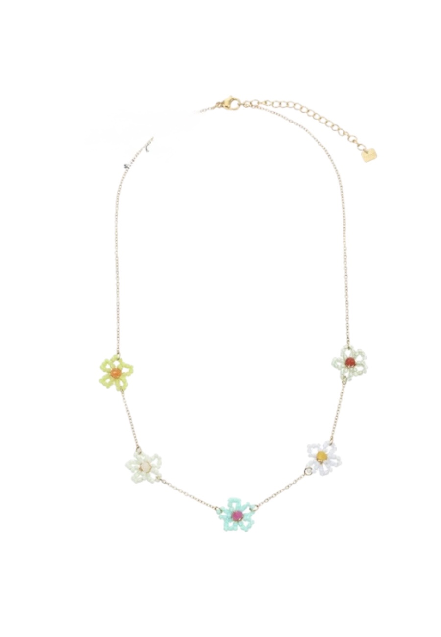 Korte verstelbare ketting met bloemen