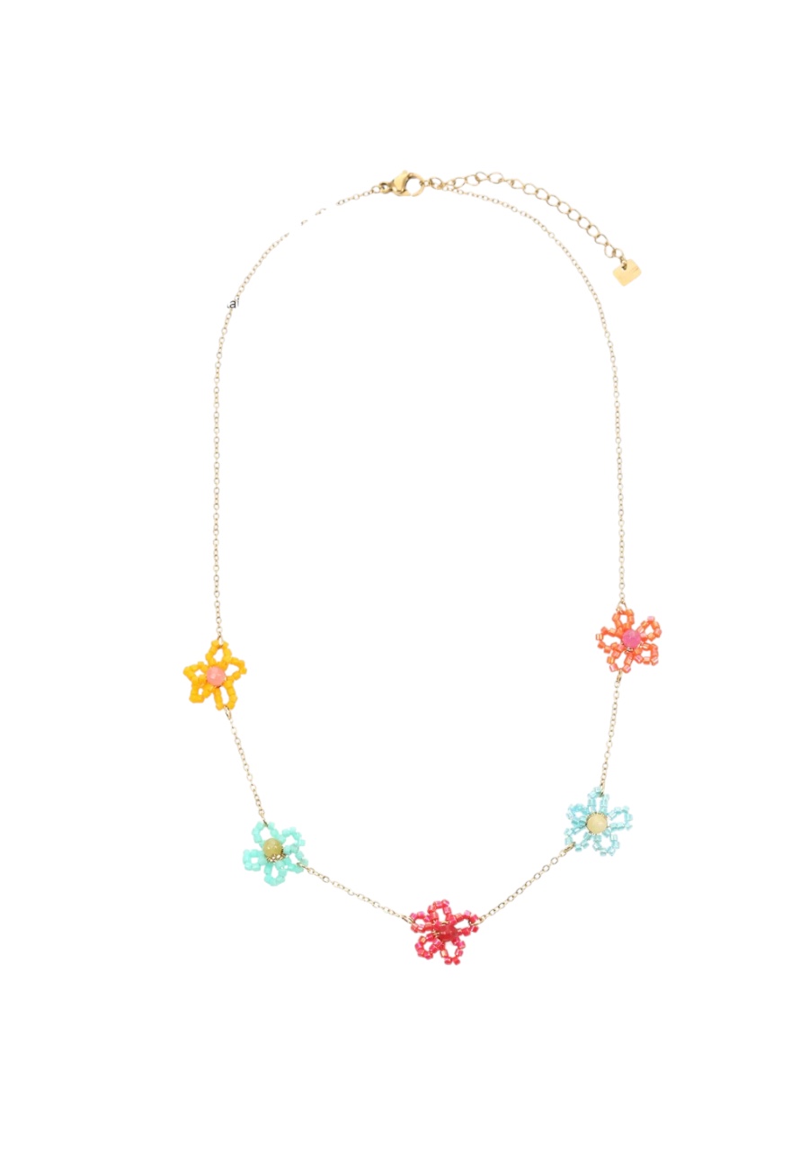Korte verstelbare ketting met bloemen