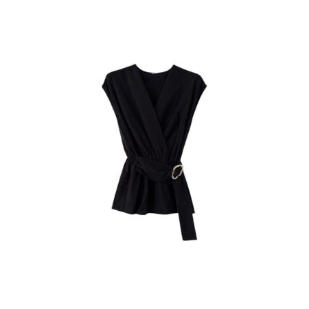 Zwarte mouwloze blouse met ceintuur