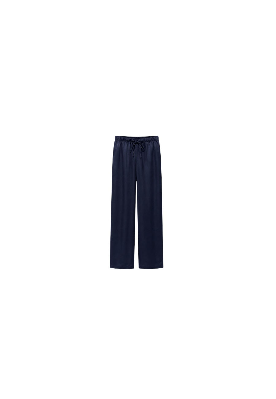 Donkerblauwe glans broek met rechte pijp
