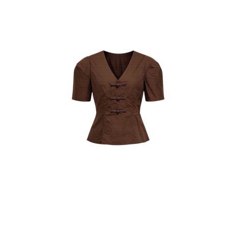 Donkerbruin getailleerde blouse