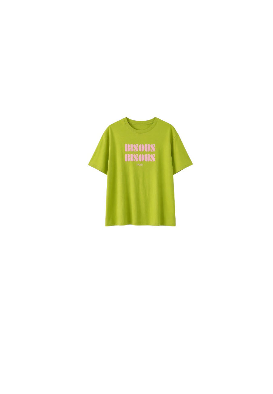 Groen shirt met roze opdruk