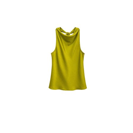 Limoengroene satijnen halter top met strikdetail