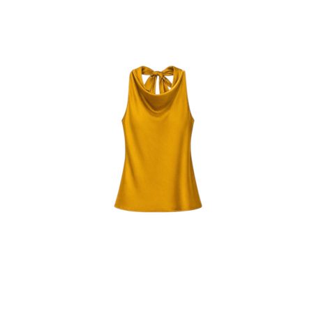 Okergele satijnen halter top met strikdetail