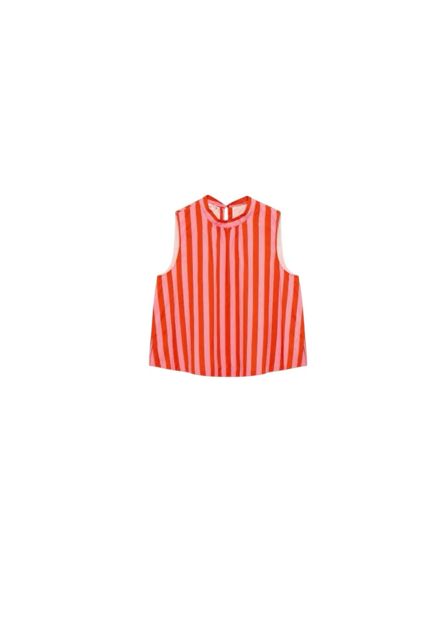 Roze/rood mouwloze blouse