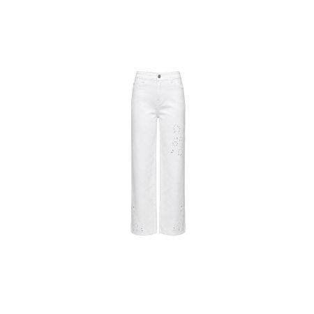 Witte straight jeans met broderie