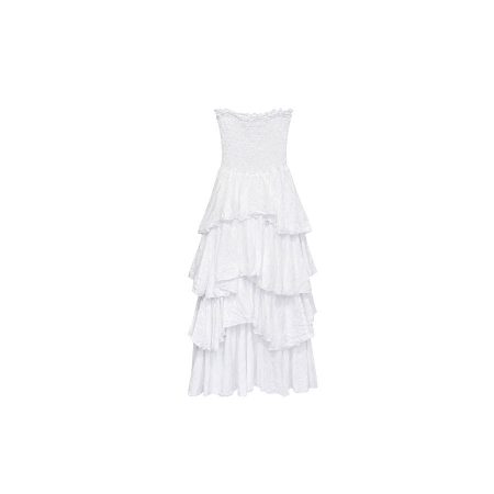 Witte strapless jurk met gelaagde ruches