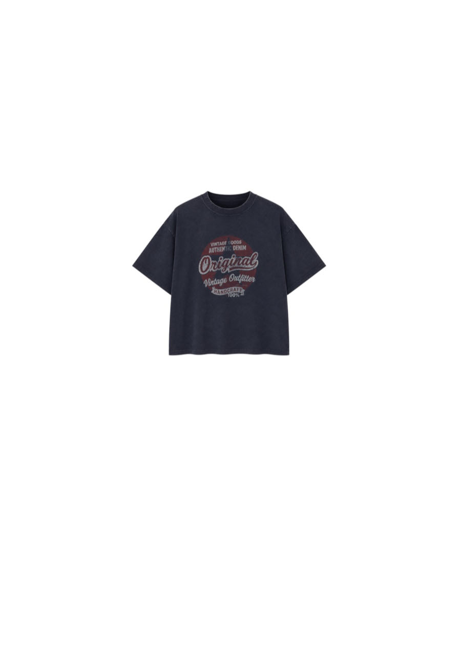 Donkerblauw mêlee shirt met opdruk