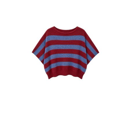 Bordeaux/blauw gestreept truitje korte mouwen