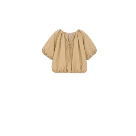 Camel ballonblouse met pofmouwen