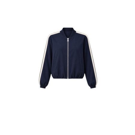Donkerblauw bomberjack met ecru strepen