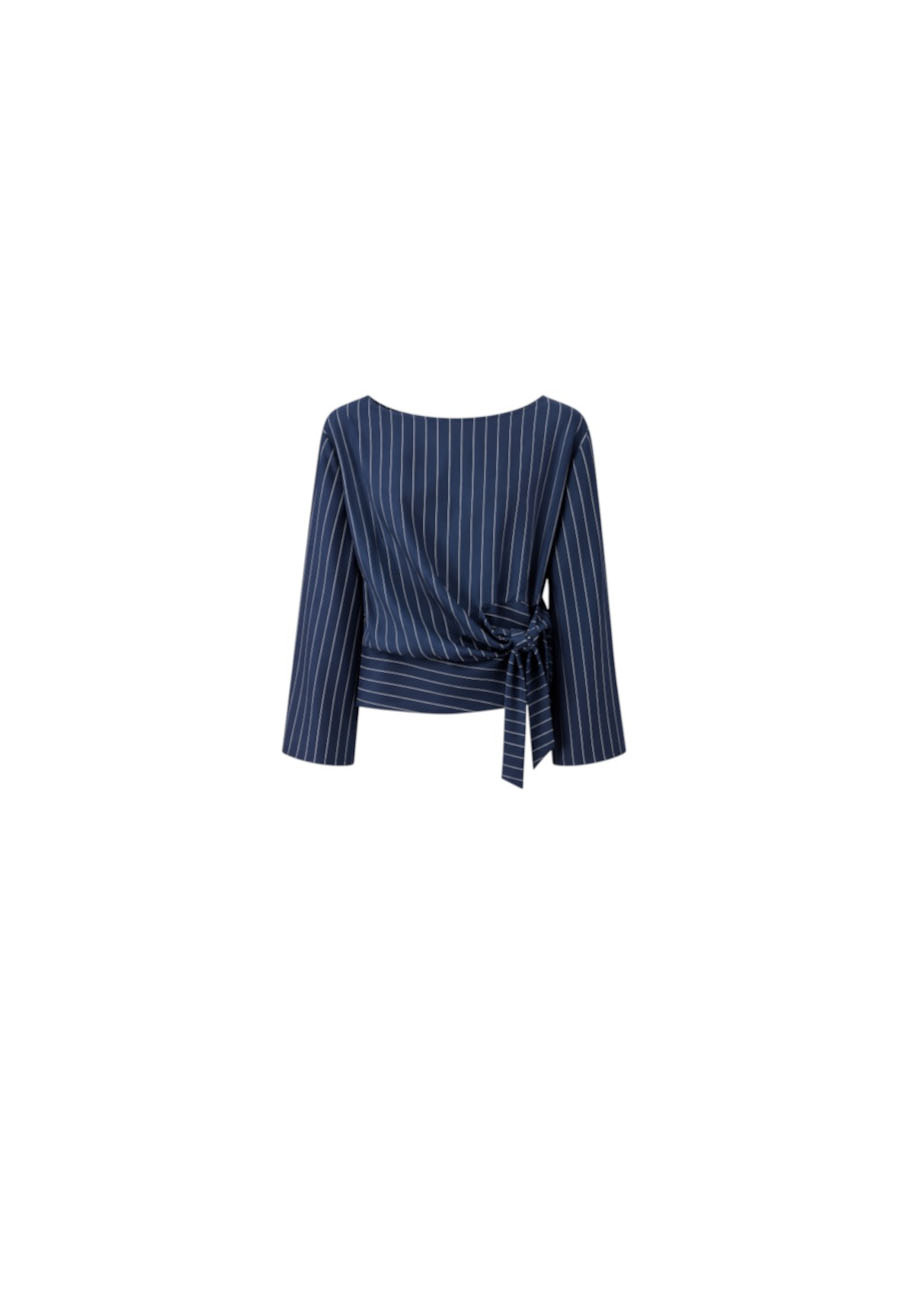 Donkerblauwe top met krijtstreep