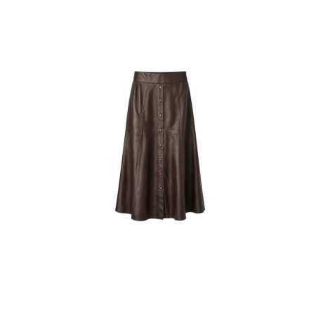 Donkerbruine leer look midi rok