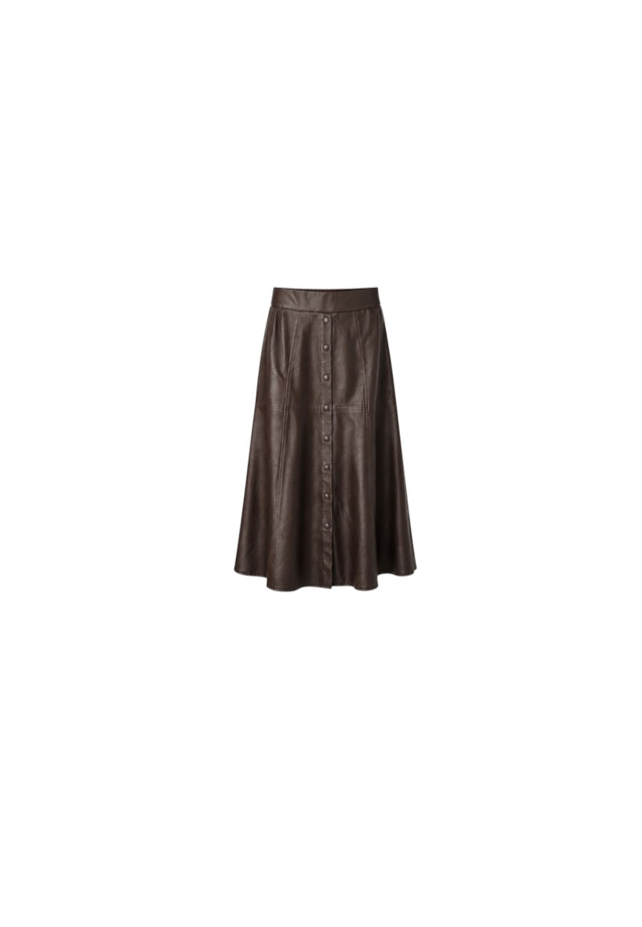 Donkerbruine leer look midi rok