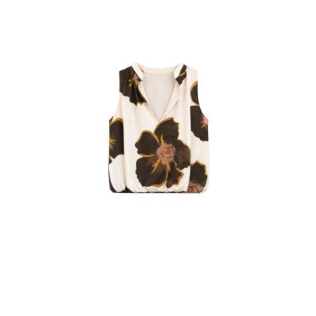Ecru top met bruine bloemen